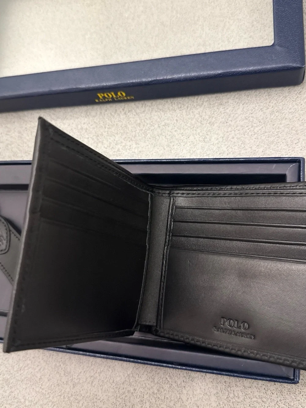 Polo by Ralph Lauren Black Embossed Leather Wallet with Key Ring Set
